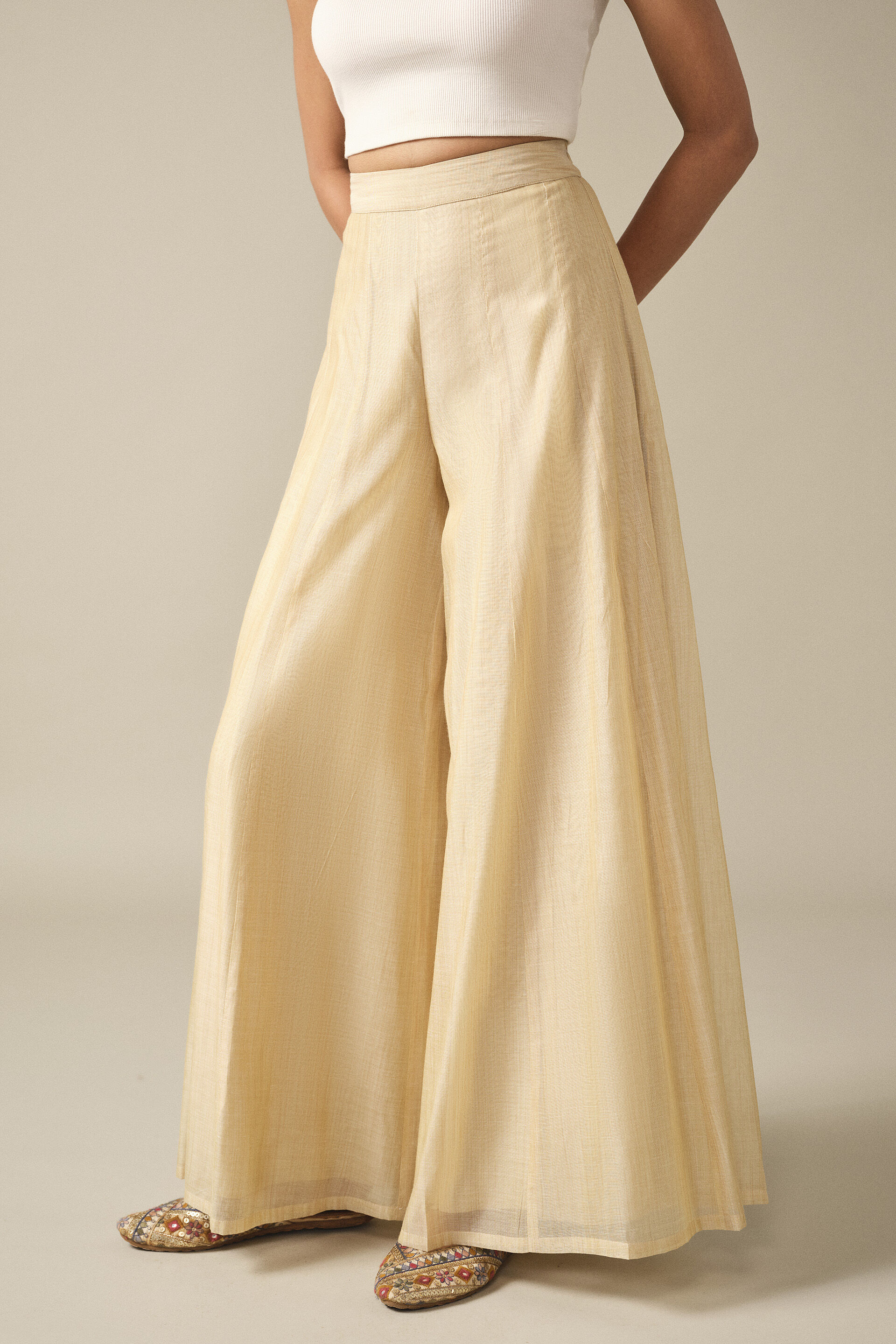 Panelled Sharara in Beige, Beige, image 3
